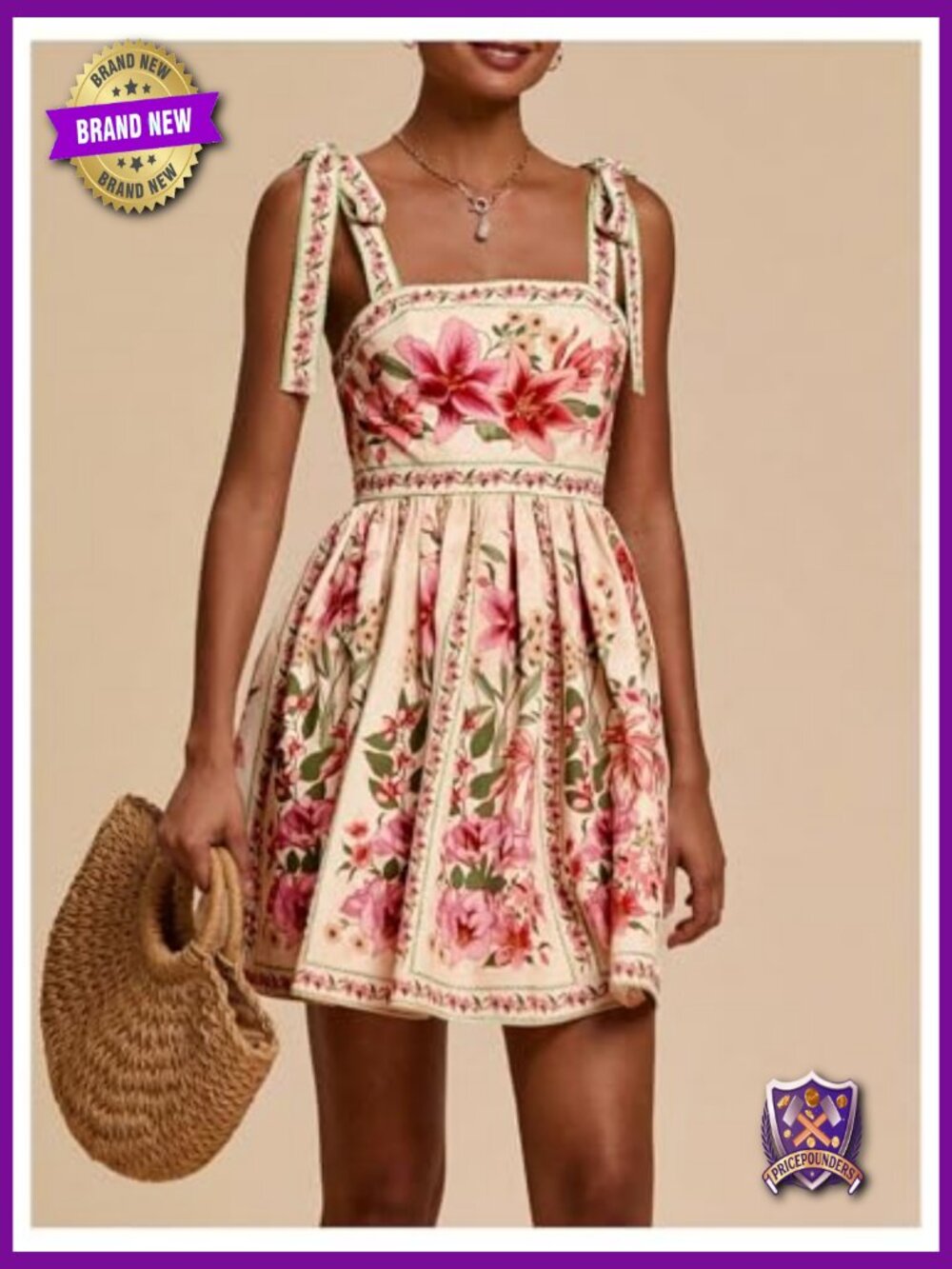 Sleeveless Floral Boho Mini Dress Square Neck Ruffle Hem Summer Casual - Picture 2 of 6